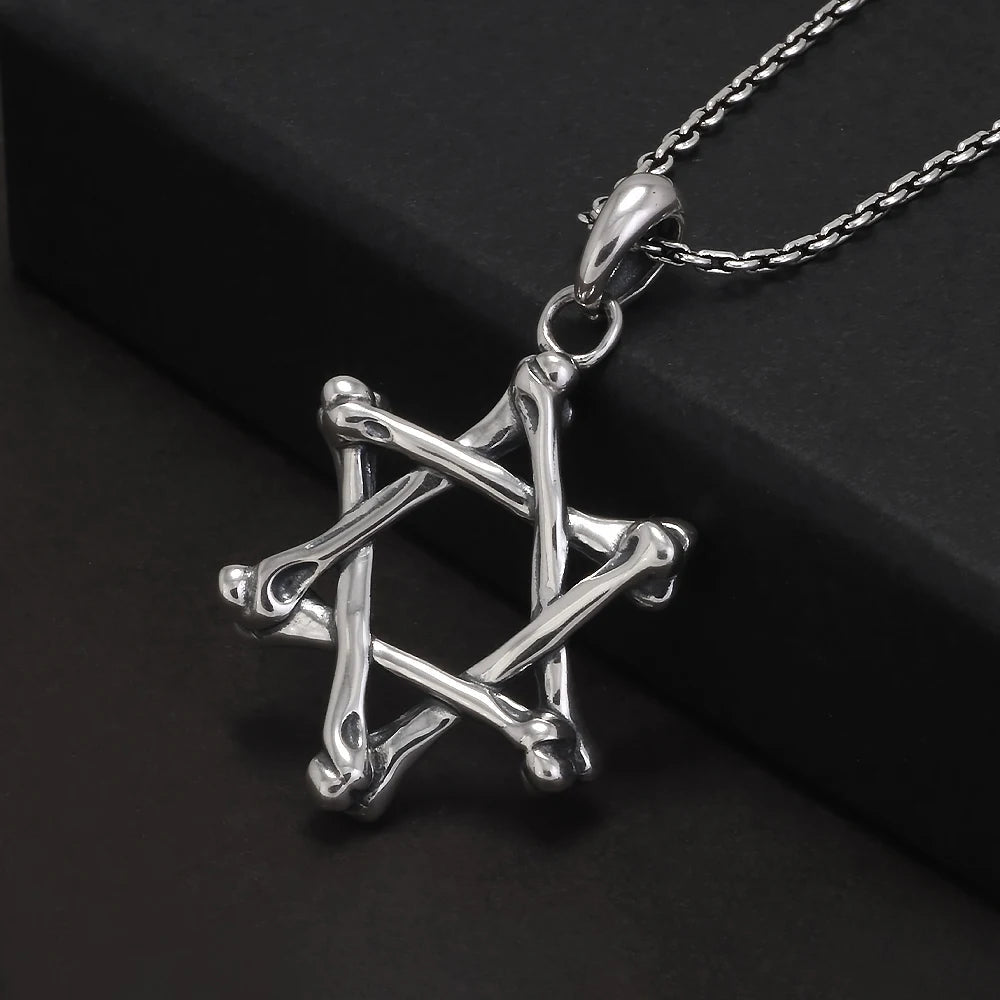 Gothic Bone Star of David Pendant Necklace –925 Sterling Silver ~ Jewi