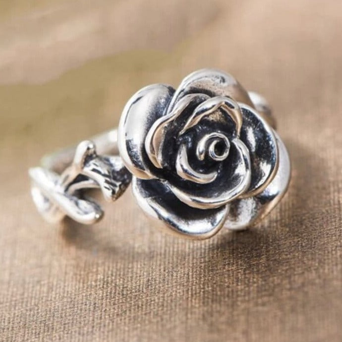 925 Sterling Silver Rose Ring | Adjustable Floral Jewelry for Women
