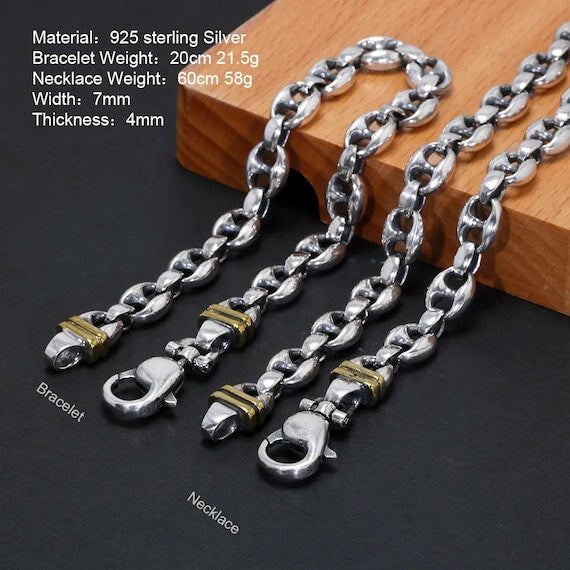 Sterling Silver Mariner Anchor Chain Bracelet & Necklace for Men