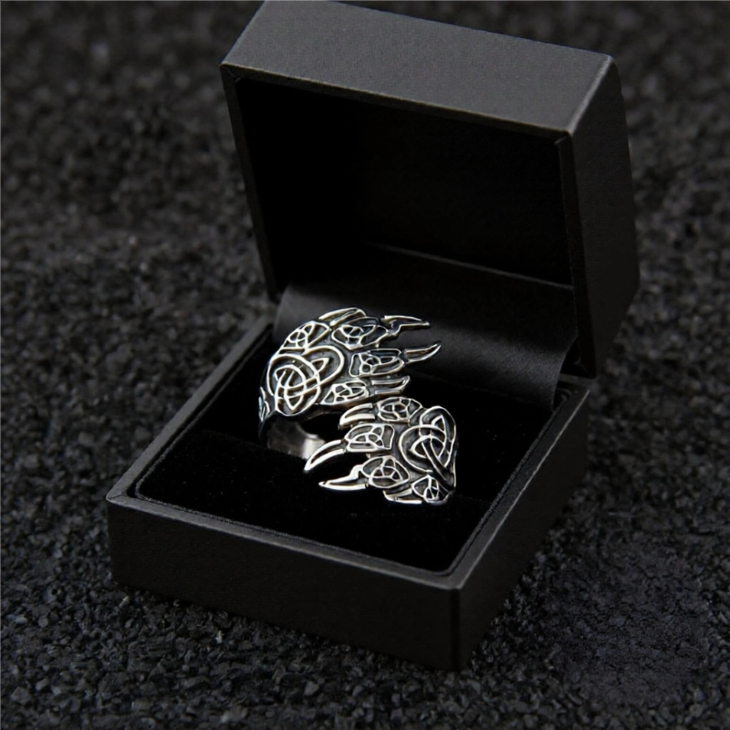 925 Sterling Silver Viking Celtic Knot Bear Claw Adjustable Ring