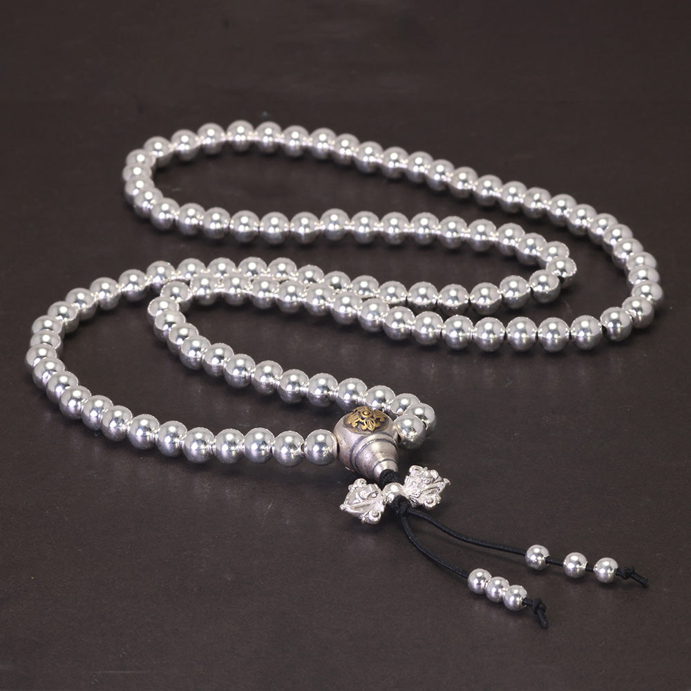 108 Mala silver beaded Necklace
