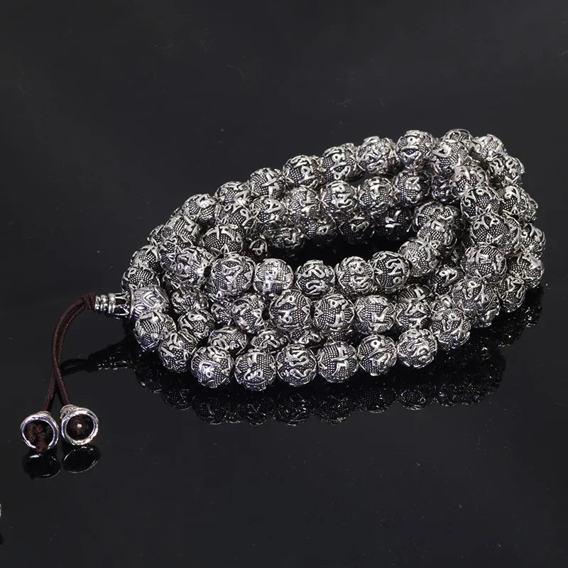 108 Tibetan silver mala beads necklace wrap