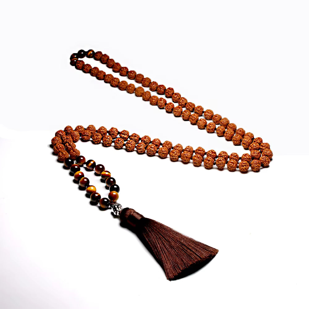 108 bead prayer necklace styled in coil presentation