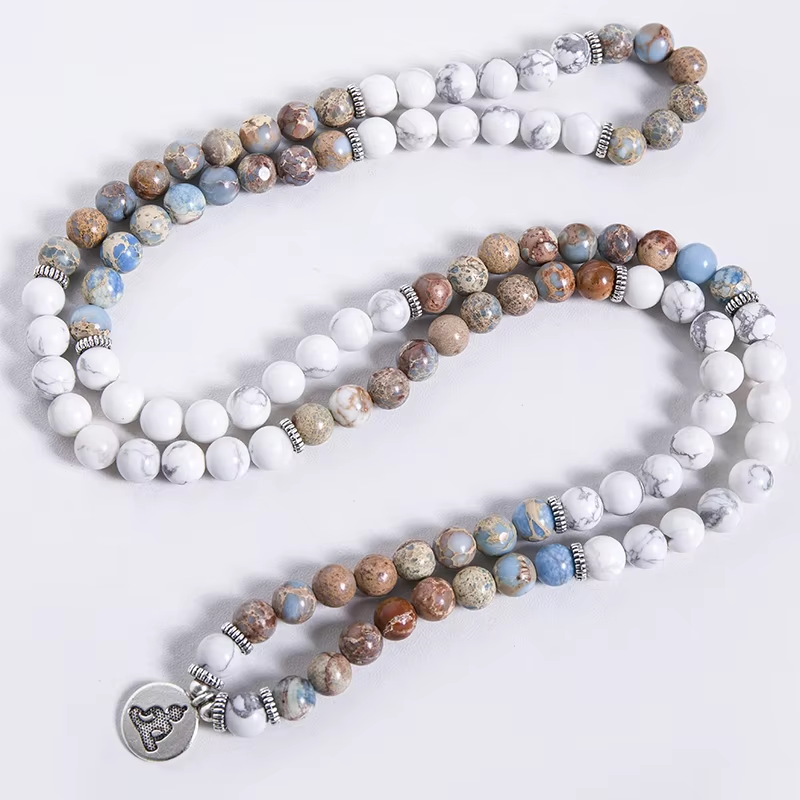 108 howlite jasper mala necklace front view
