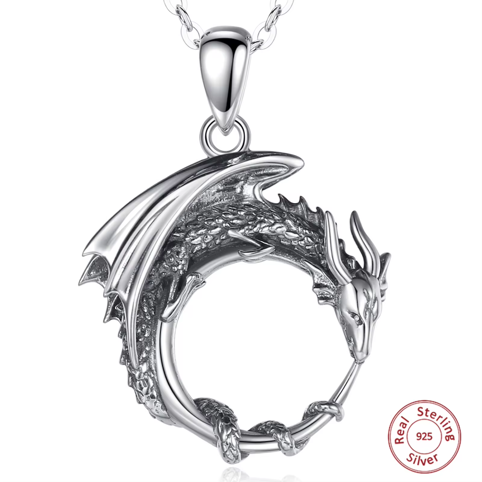 Sterling Silver Dragon Pendant Necklace