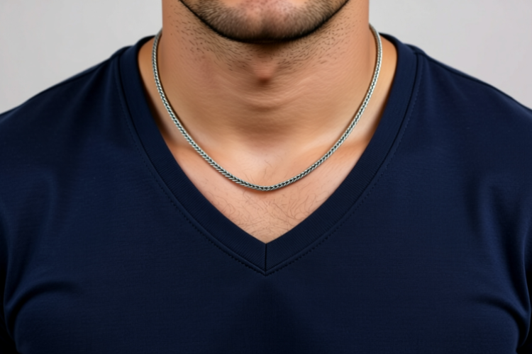 3mm silver chain necklace on man
