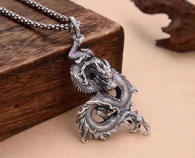 925 silver dragon necklace front view