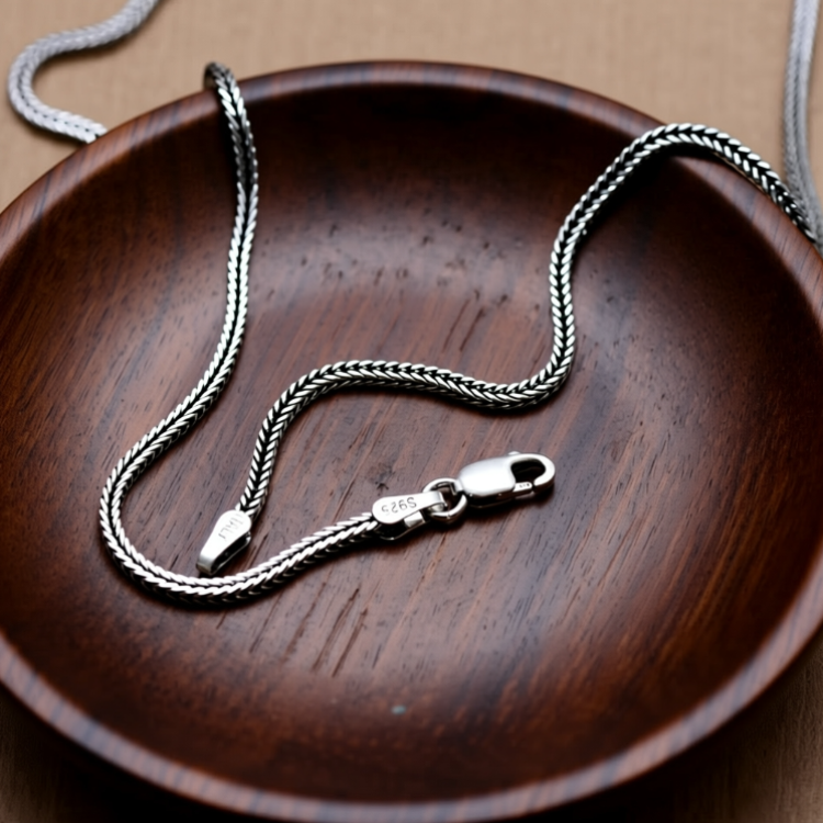 925 silver wheat chain front view