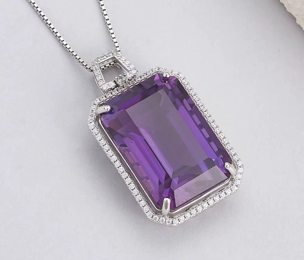 925 sterling silver amethyst pendant front view