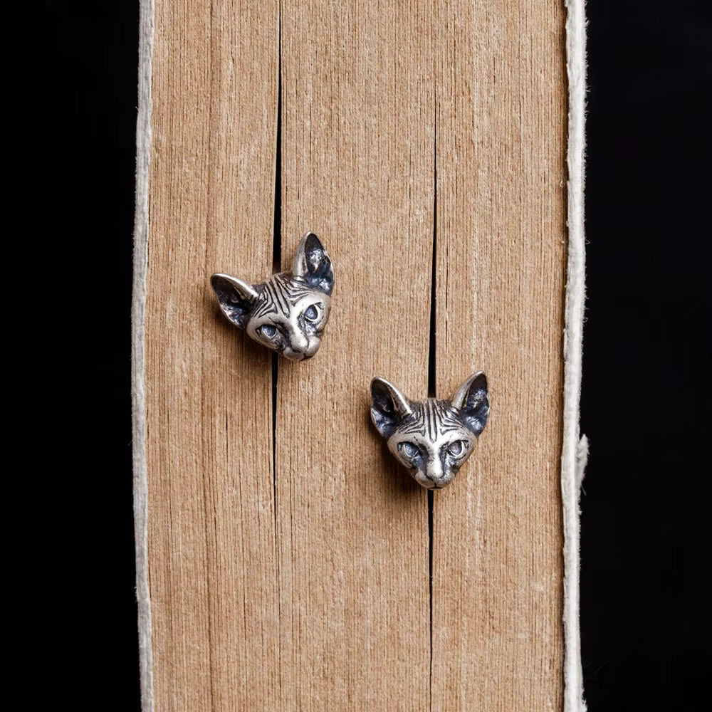 925 sterling silver cat stud earrings front view