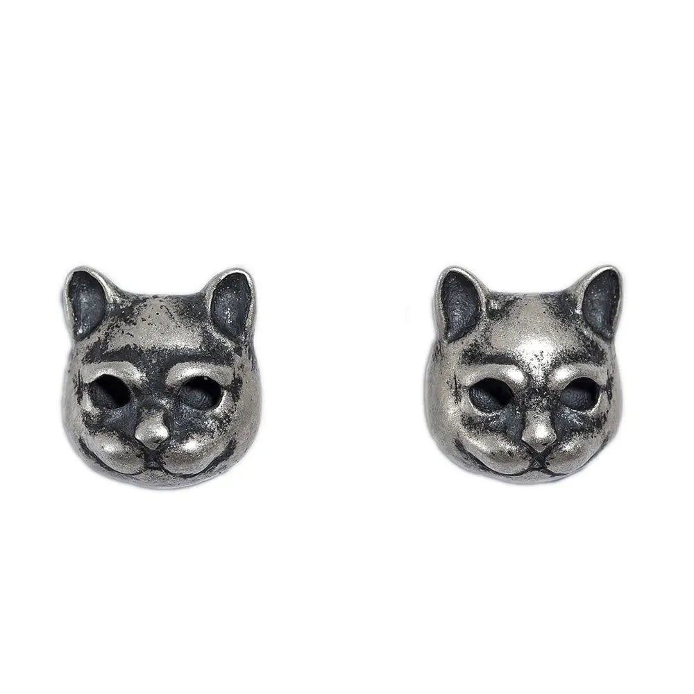 925 sterling silver cat stud earrings front view white background