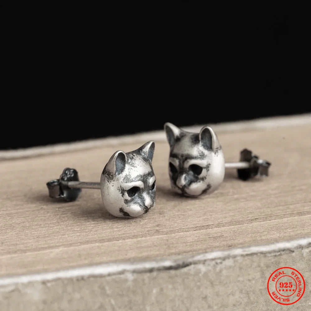 925 sterling silver cat stud earrings side view
