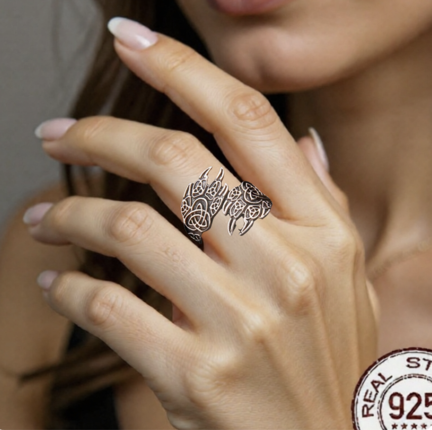 925 sterling silver viking ring on finger