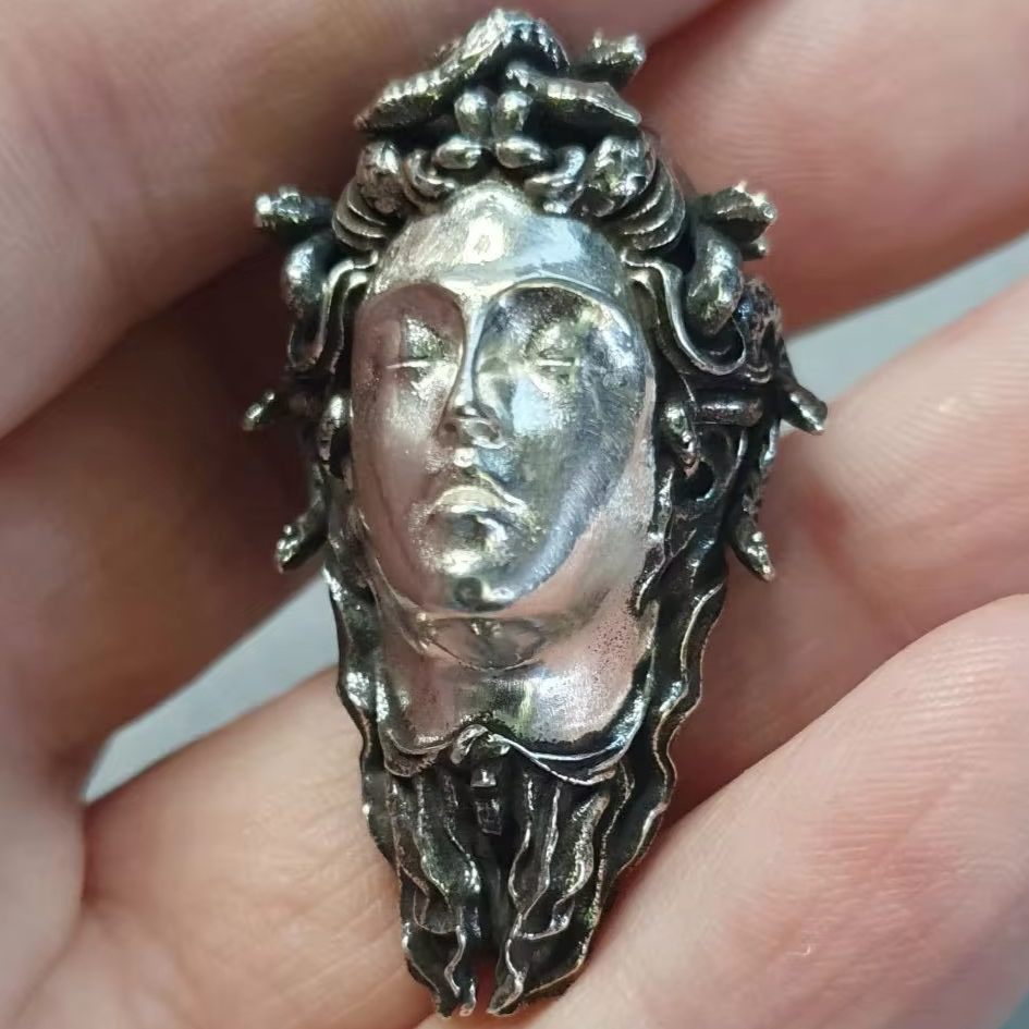 Sterling Silver Snake Medusa Goddess Pendant Necklace hand