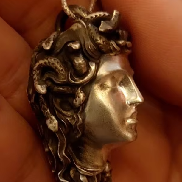 Sterling Silver Snake Medusa Goddess Pendant Necklace nose