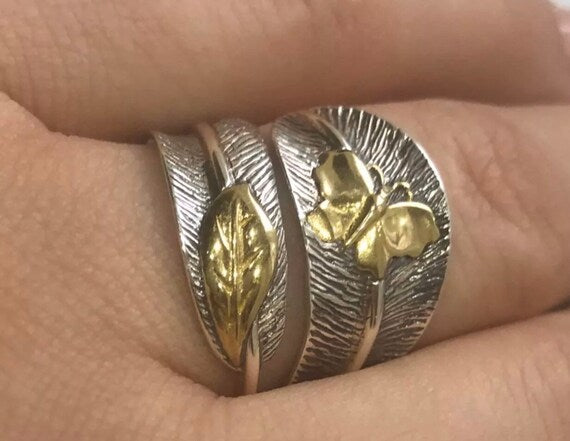 Adjustable butterfly spoon ring worn on finger