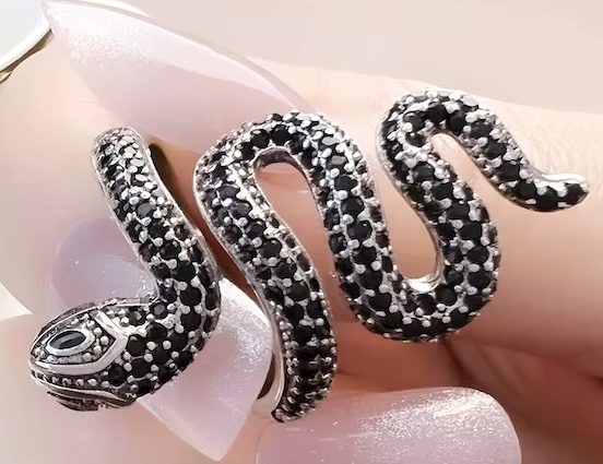 Black cubic zirconia snake jewelry side detail