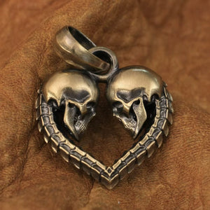 Brass skull heart pendant front view