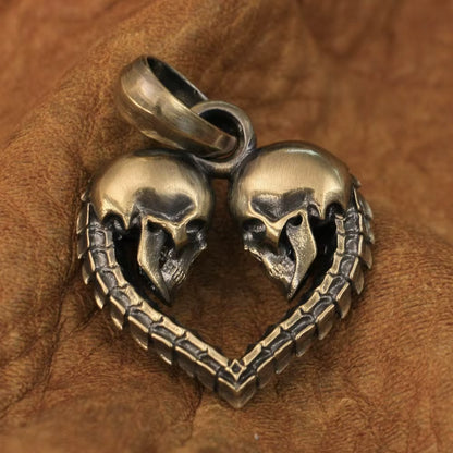 Brass skull heart pendant front view