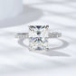 Brilliant moissanite ring close up in sterling silver