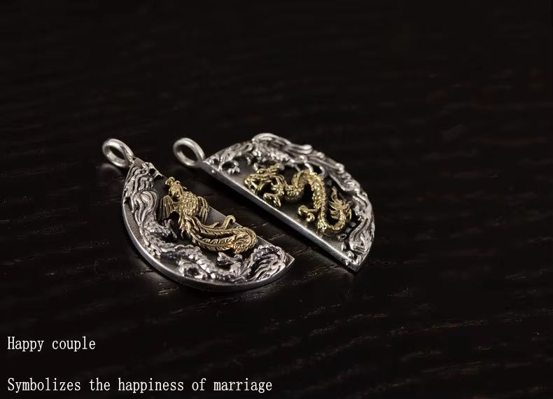 Chinese Dragon and Phoenix pendant necklace symbolizing marital happiness