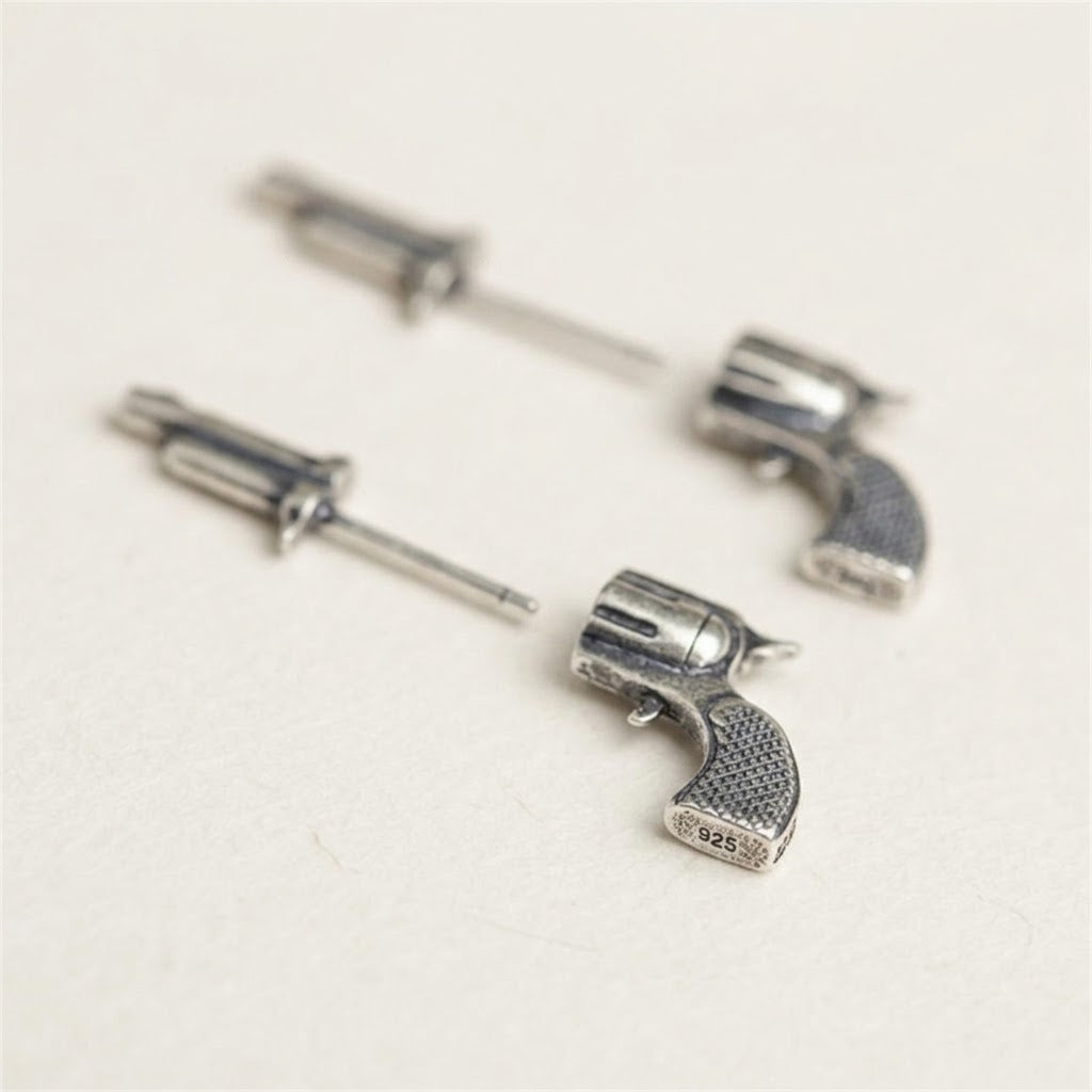 Close up of 925 hallmark stamp on sterling silver gun earring back