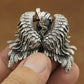 Detailed feather wings on erotic gothic woman angel silver necklace
