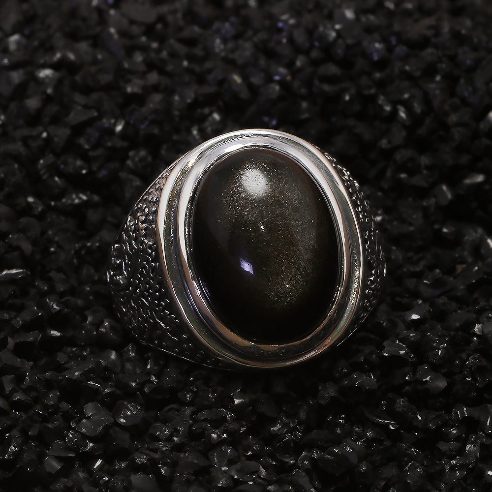 Golden sheen obsidian ring front view