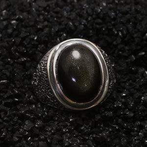 Golden sheen obsidian ring front view