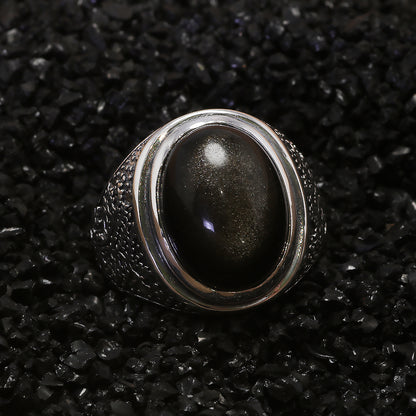 Golden sheen obsidian ring front view