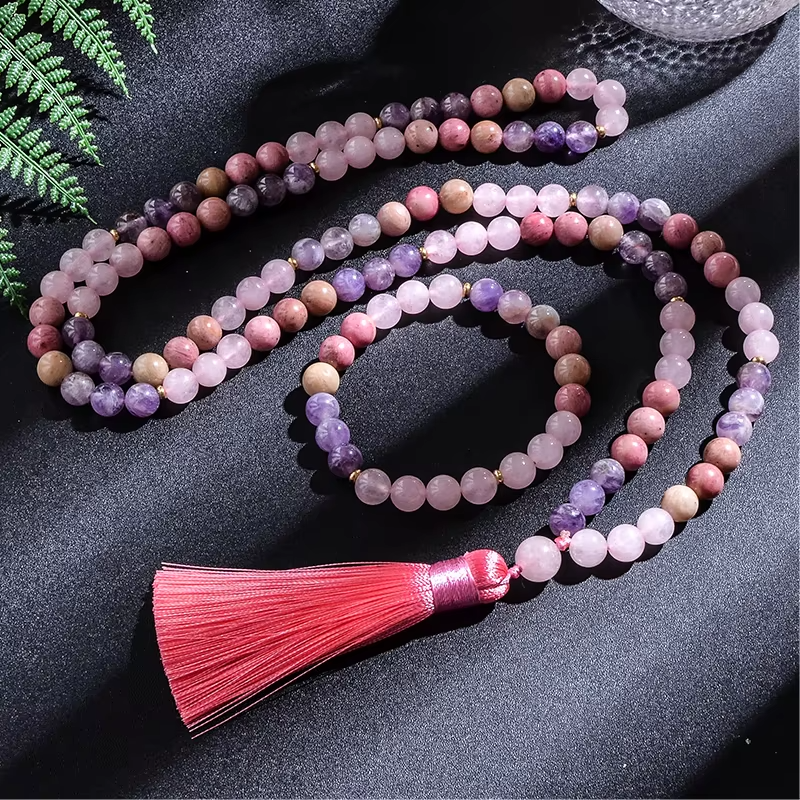 Rose Quartz Amethyst Mala necklace