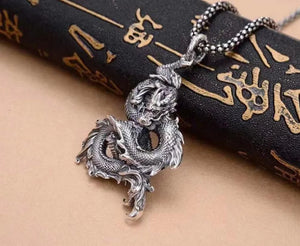 Oxidized Chinese Dragon Pendant Necklace ~ Sterling Silver