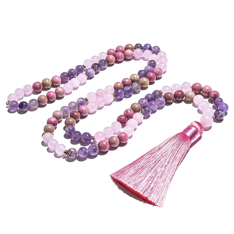 Rhodolite, Rose Quartz, Amethyst Mala