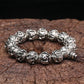Tibetan Silver Six True Words Mantra Bracelet - Sanskrit Engraved Om Mani Padme Hum Prayer Beads & Pixiu Protection Jewelry