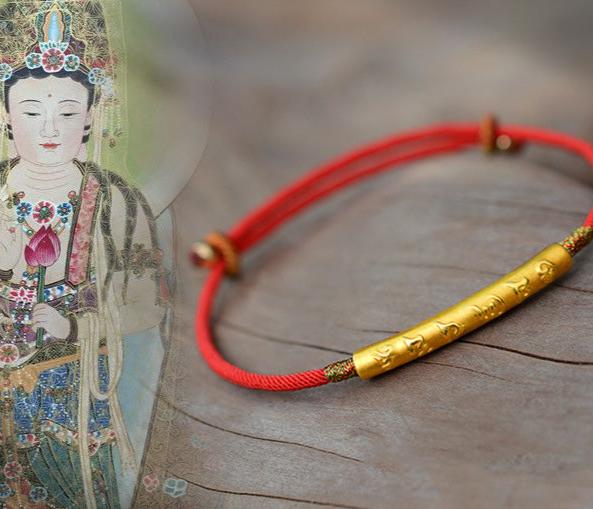 Gold Red String OM Buddhist Bracelet