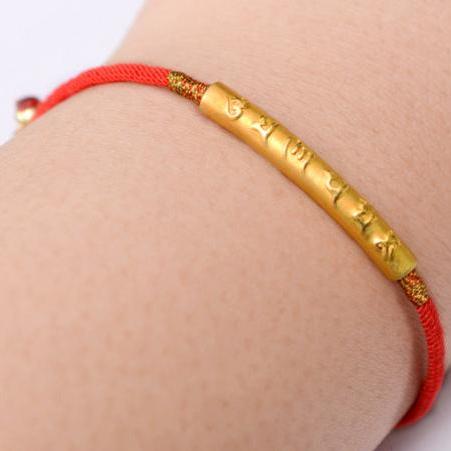 Gold Red String OM Buddhist Bracelet model