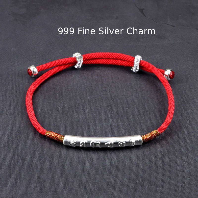 Silver Red String OM Buddhist Bracelet