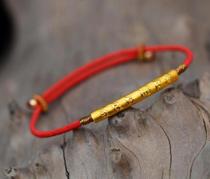 Gold Red OM Buddhist Bracelet