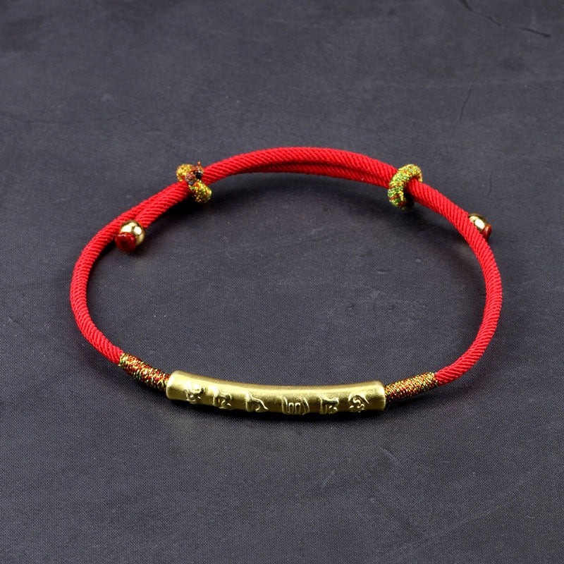 Gold Red String OM Buddhist Bracelet