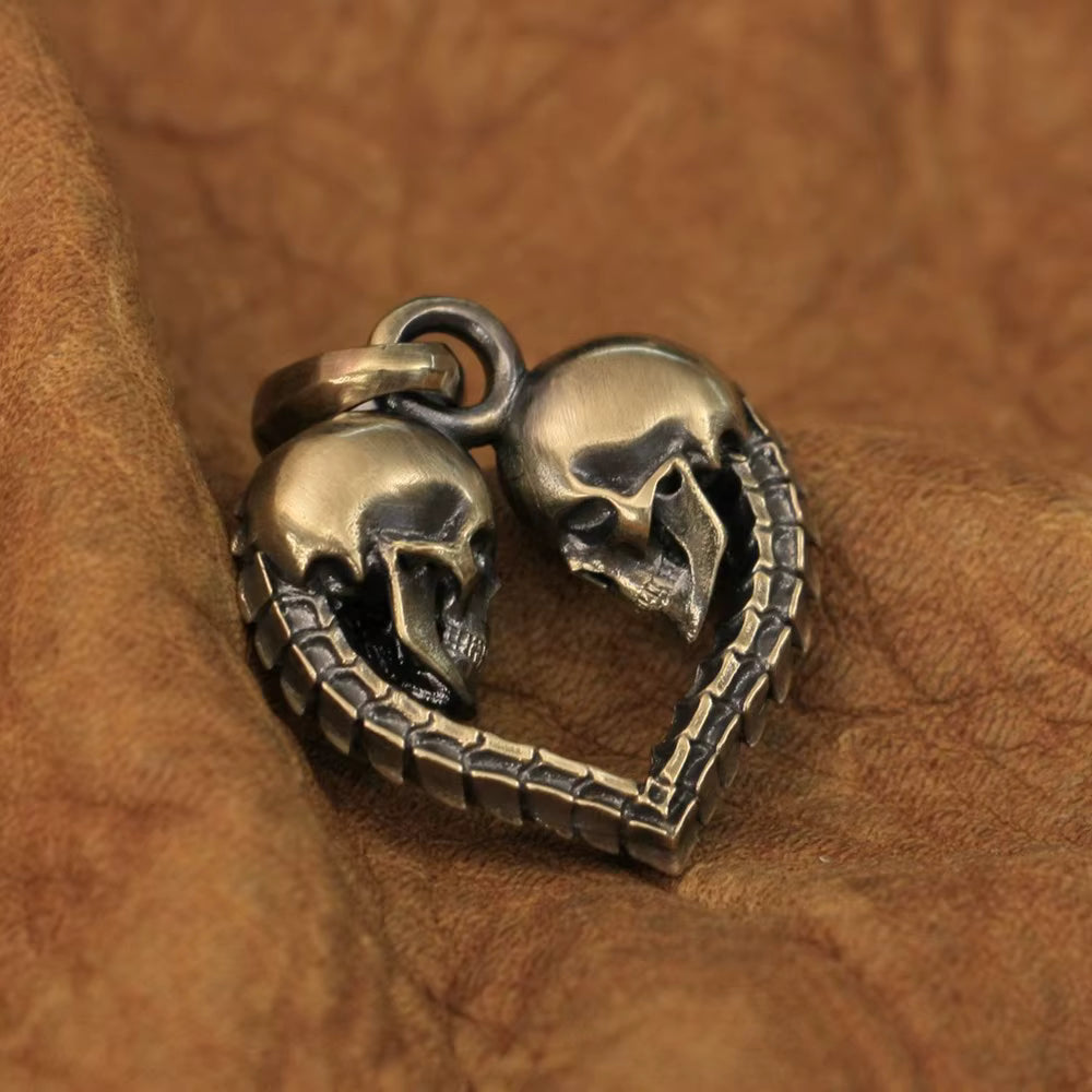 Handcrafted brass skull heart pendant