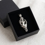 Handcrafted sterling silver Art Nouveau Nude Goddess Pendant Necklace in a minimalist black velvet-lined presentation jewelry gift box