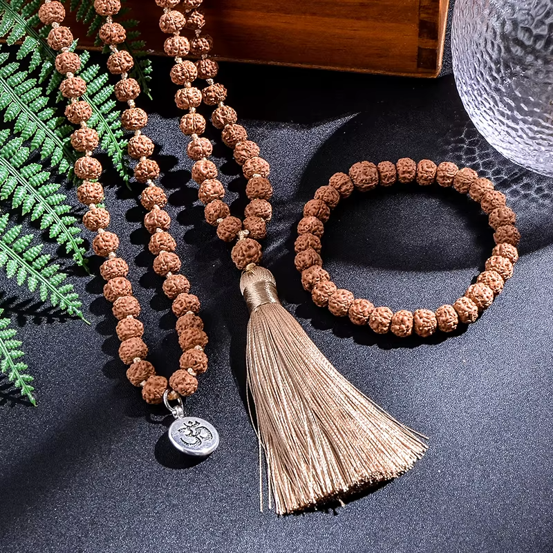 Buddhist 108 Rudraksha Beads Mala Necklace