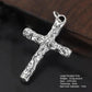 Large textured sterling silver cross pendant, front view