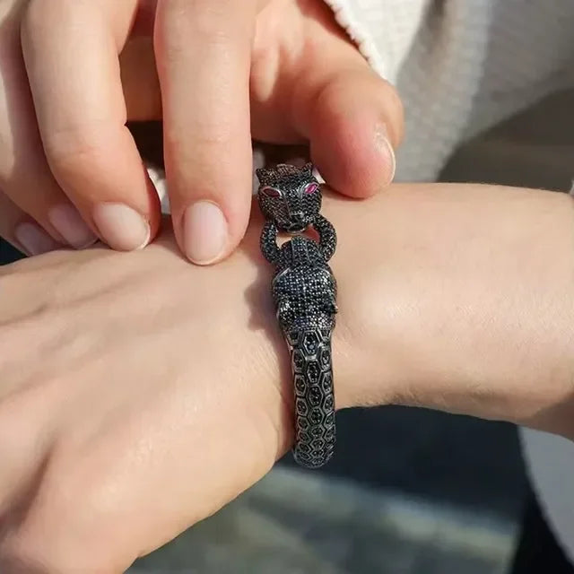 Mens and womens panther bracelet, 925 silver statement bangle