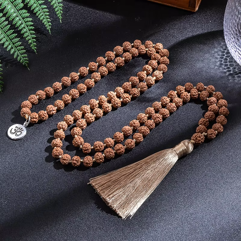 Natural 108 Rudraksha mala necklace with Om pendant