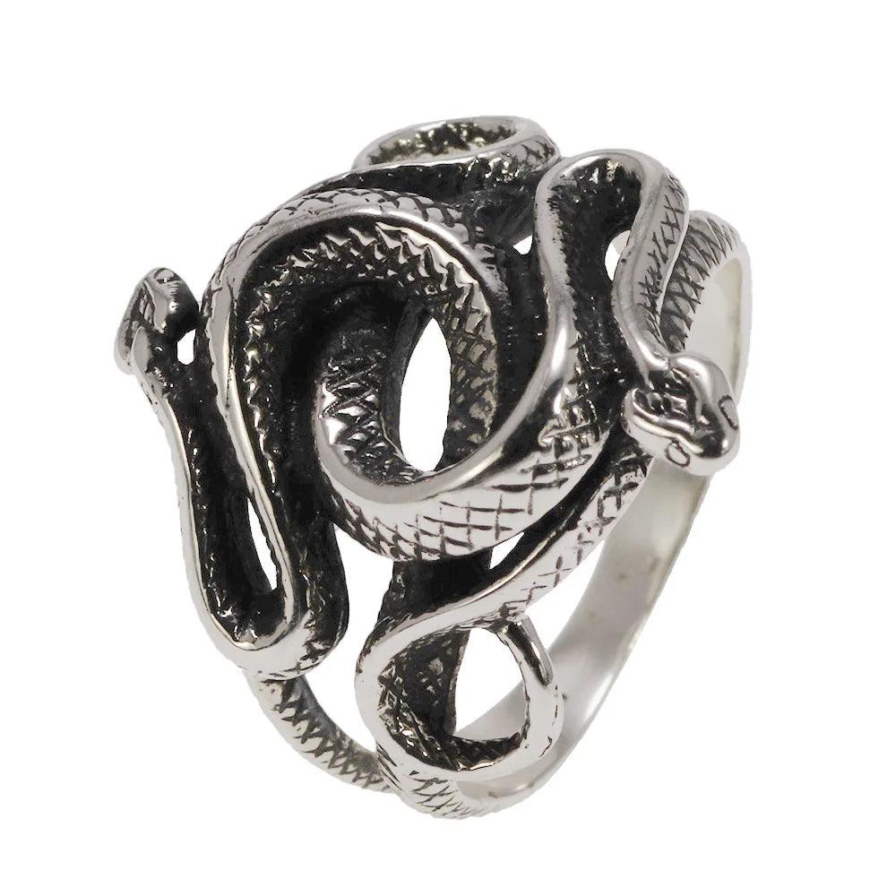 Natural Born Killers 925 sterling silver snake ring front view white background