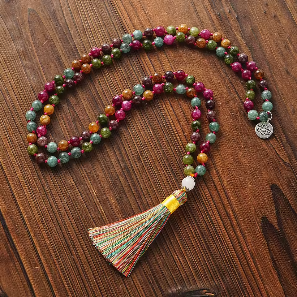 buddhist Mala Necklace Tourmaline