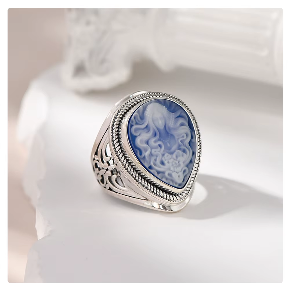 Sterling silver goddess cameo ring