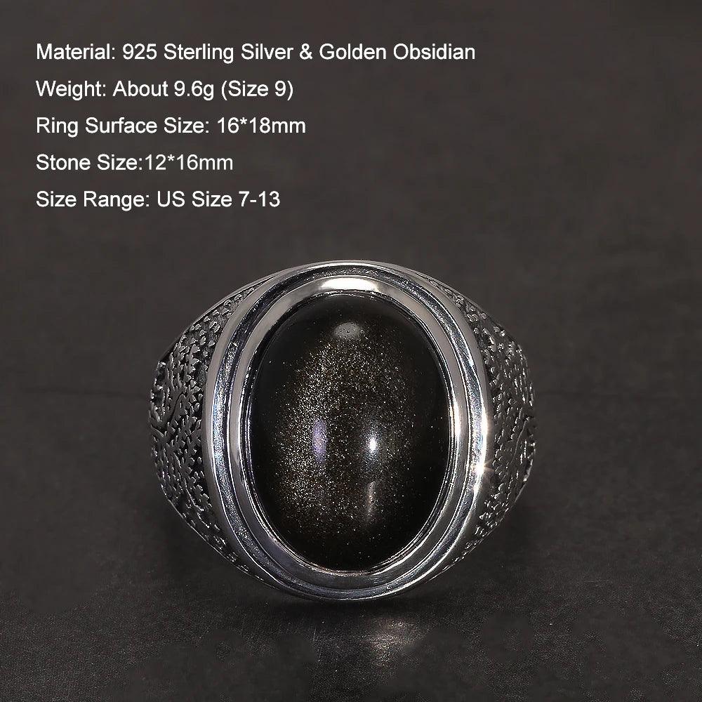 Obsidian cabochon ring detail