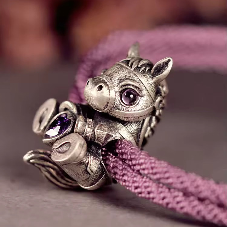 Pony charm purple crystal eyes sterling silver